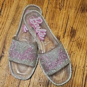 Barbie Women's Rhinestone Clear and Pink Sandals